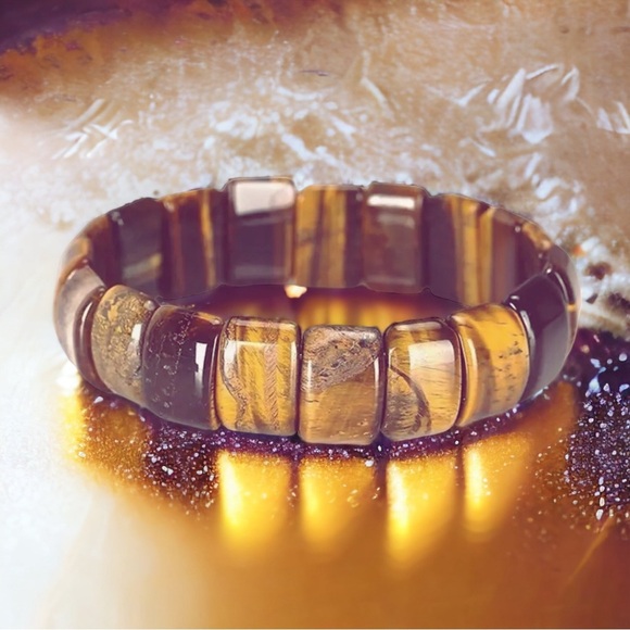NEW Genuine Tiger’s Eye Semi-Precious Gemstone Smooth Beaded Stretch Bracelet - Picture 1 of 7